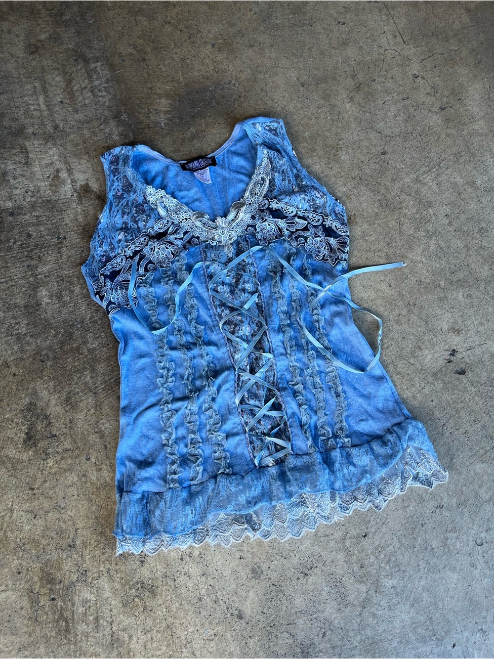 Blue Lace-Trim Cami Tank Top